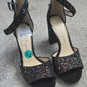 Jessica Simpson Black Glitter Heels